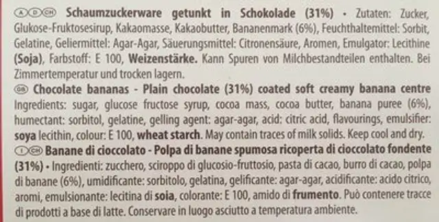 Schoko-bananen ingredients label