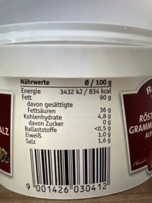 Röstzwiebel Grammelschmalz Aufstrich nutrition facts table