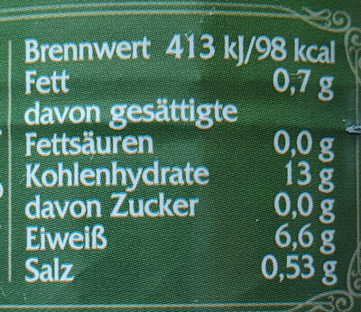 schwarze Bohnen nutrition facts table