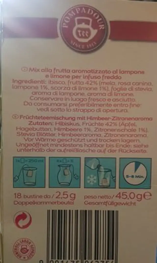 Infuso Fred.lamp / Limonx18 GR45 ingredients label