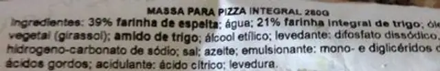 Pâte à Pizza à la Farine Complète ingredients label
