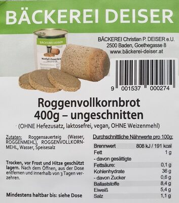 Dosenbrot Roggenvollkornbrot