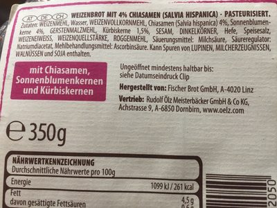 Vitalbrot ölz ingredients label