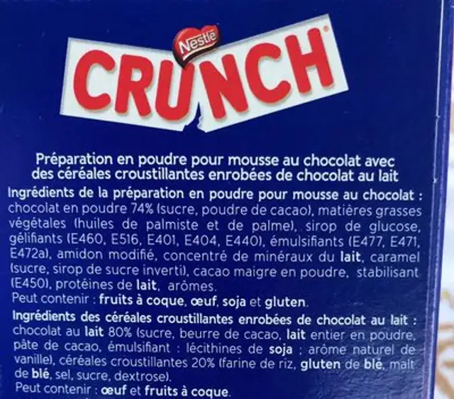 Mousse Crunch ingredients label