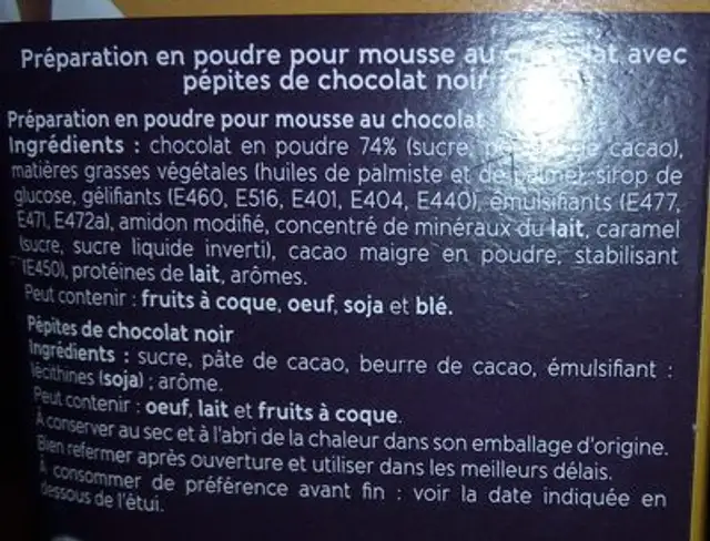 1,1KG Mousse Chocolat Nestle ingredients label