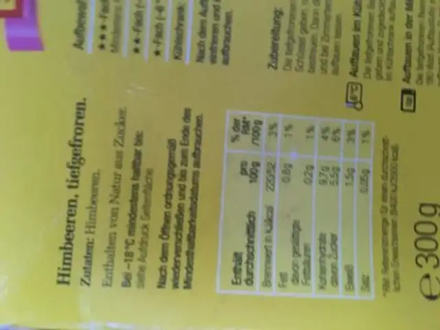 Billa Tiefkühlhimbeeren ingredients label
