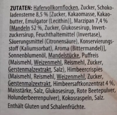Marzipan Knuspermüsli nutrition facts table