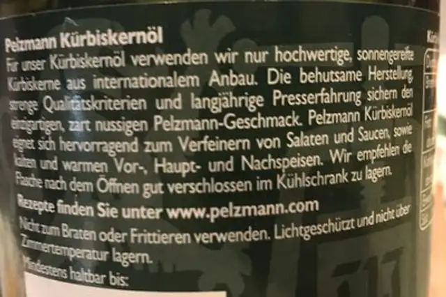 Kürbiskernöl ingredients label