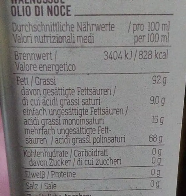 Walnuss öl nutrition facts table