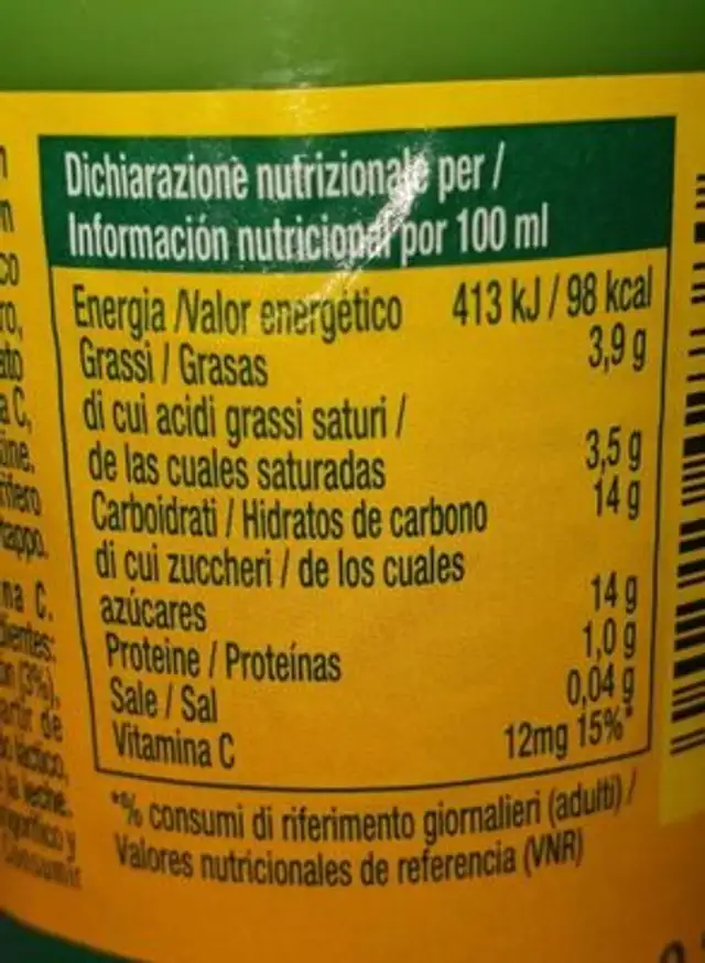 Zumo Coco Pago nutrition facts table