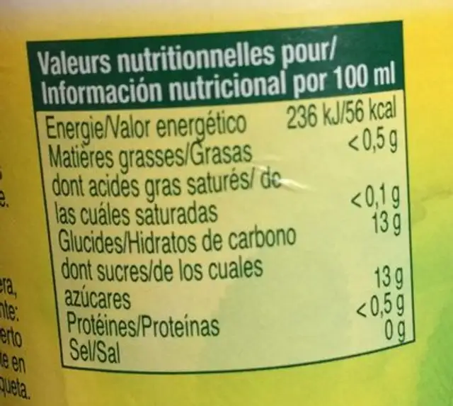 Jus de pamplemousse Pago ingredients label