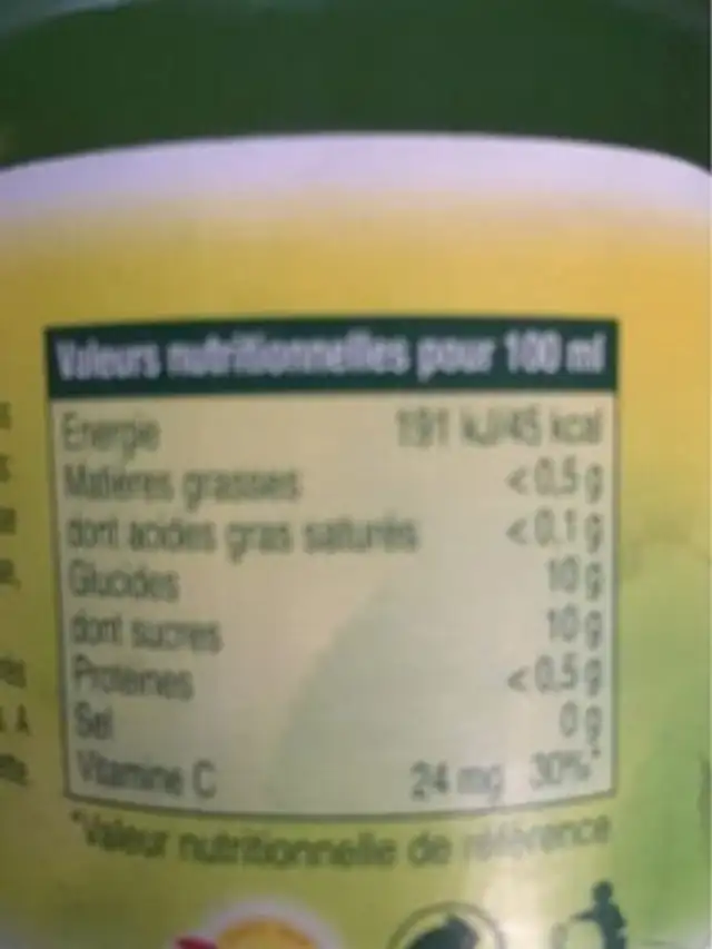 Jus de pamplemousse Pago nutrition facts table
