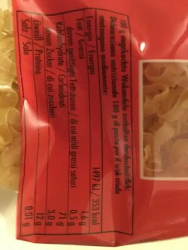 Wok Nudeln nutrition facts table