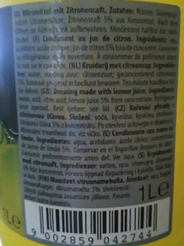 Citrilemon ingredients label