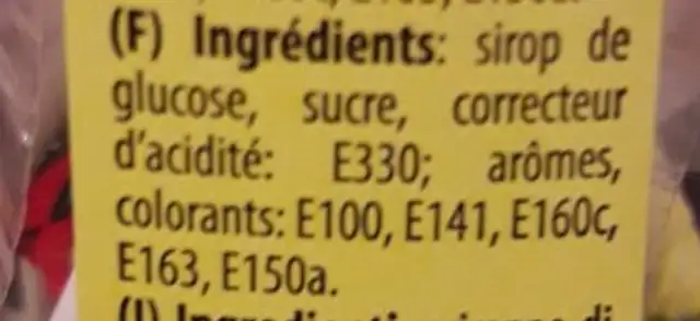 Lutscher In Verschiedenen Sorten In Der 150g Dose (15 Stk. Pro Dose) Von Woogie ingredients label
