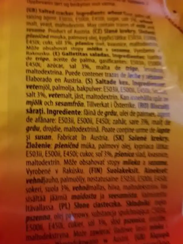 Cracker-biscuits salés ingredients label
