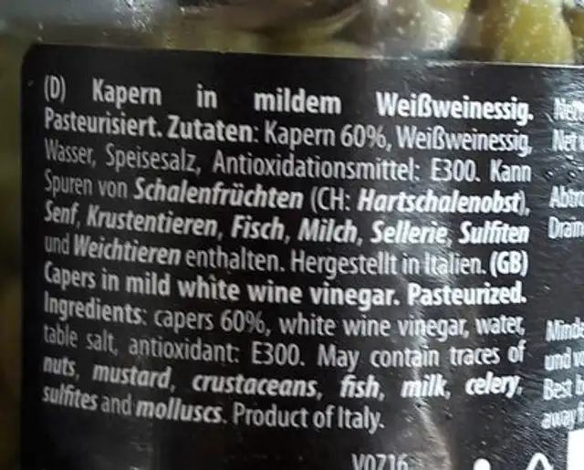 Capres ingredients label
