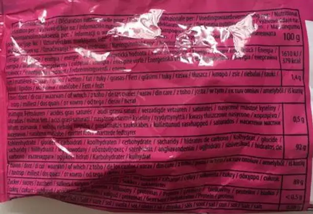 " ingredients label