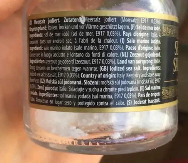Sea salt ingredients label
