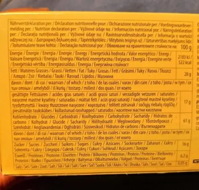 Kekse Mit Butter 130g Packung Feiny Biscuits nutrition facts table