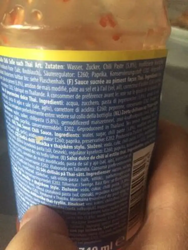 Süß-scharfe Chili Sauce In Der 700ml Flasche Asia Gold ingredients label
