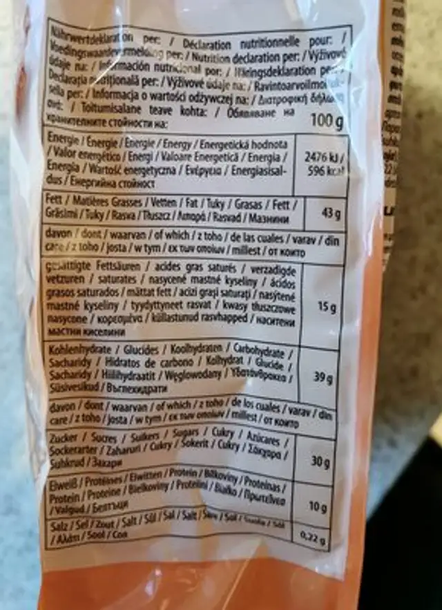 Papagena Fine Bakeries ingredients label