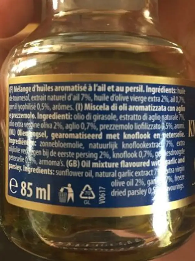 Knoblauch öl 85 ml ingredients label