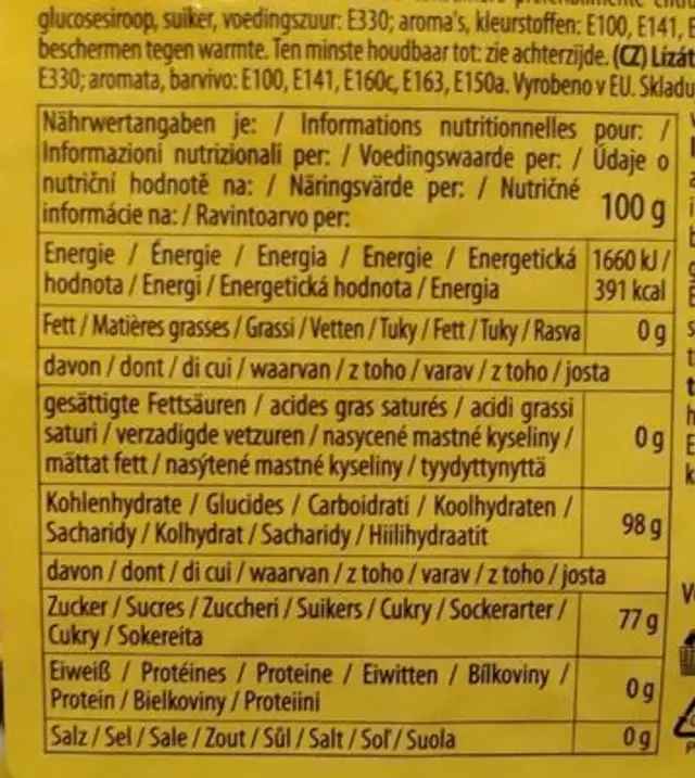woogle nutrition facts table