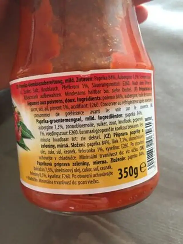 Ajvar ingredients label