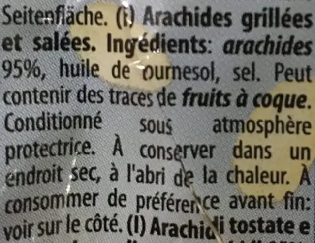 Peanuts ingredients label
