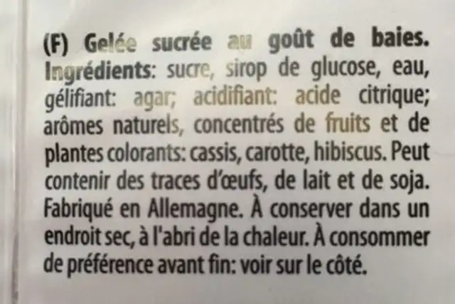 Gelee beeren ingredients label