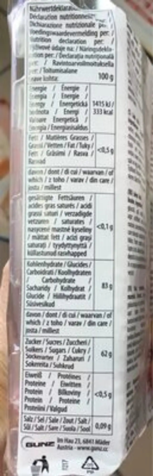 Gelee beeren nutrition facts table
