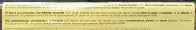 Crunchy Bar ingredients label