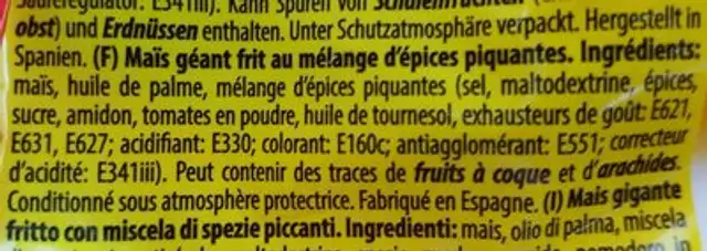 Riesenmaiskörner Chilligeschmack Im 250g Beutel Von Ivanka ingredients label