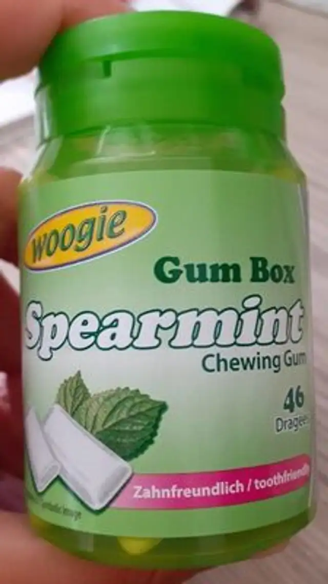 Kaugummi "spearmint" Zuckerfrei 64,4g Plastikdose Woogie nutrition facts table