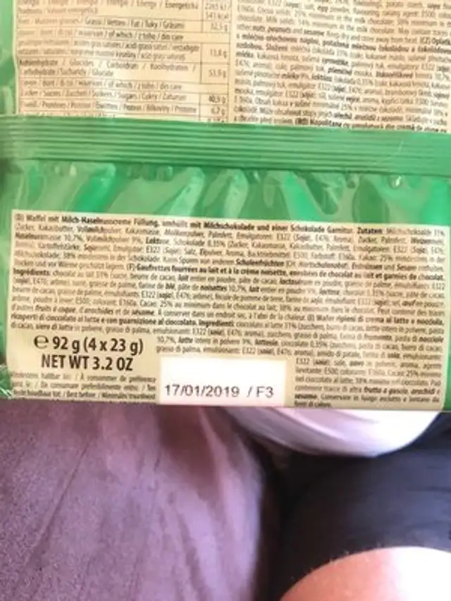 Crunchy Wafer ingredients label