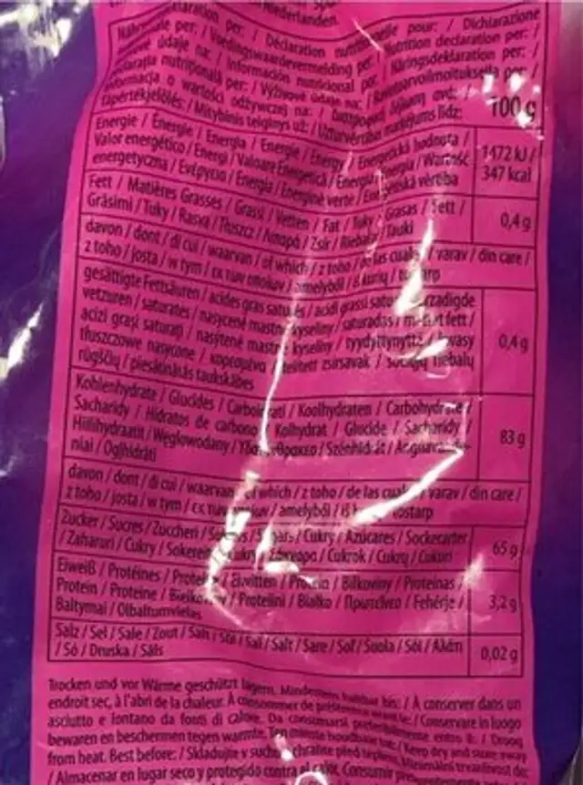 Fruit Gum Berries Selection 400G Bag Woogie nutrition facts table