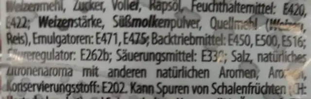 Zitronenkuchen 400g Packung Meister Moulin ingredients label
