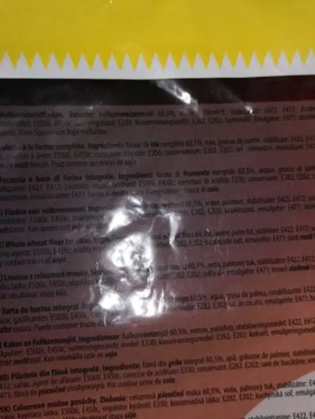Wraps ingredients label