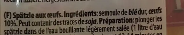 Spatzle aux oeufs ingredients label