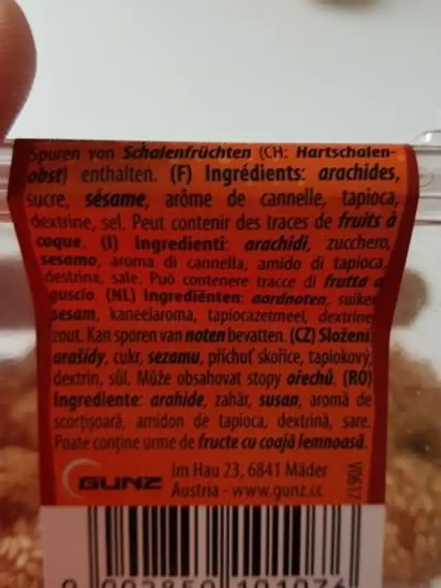 Erdnusse ingredients label