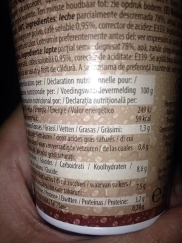 Ice caffé ingredients label