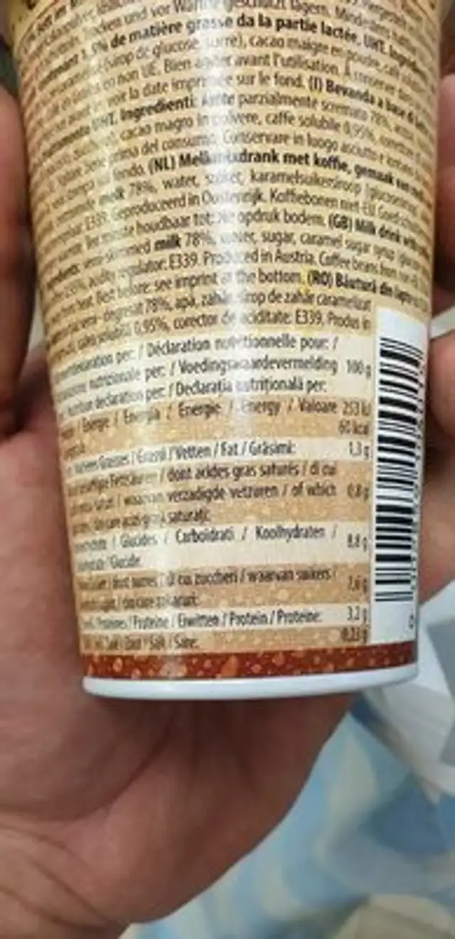 Ice caffé nutrition facts table