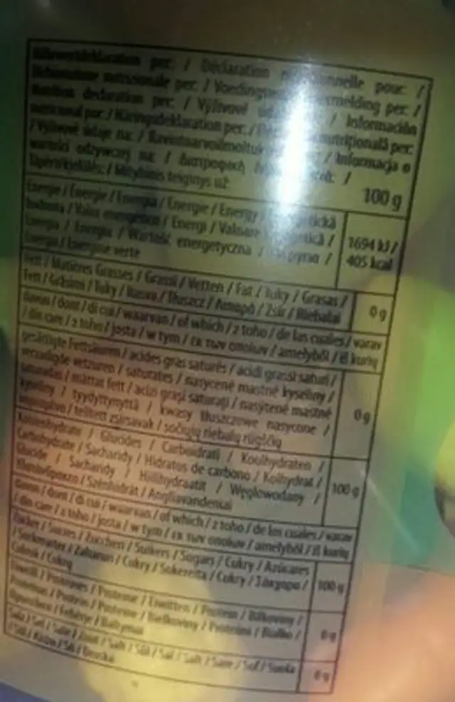 Parbe à papa ingredients label