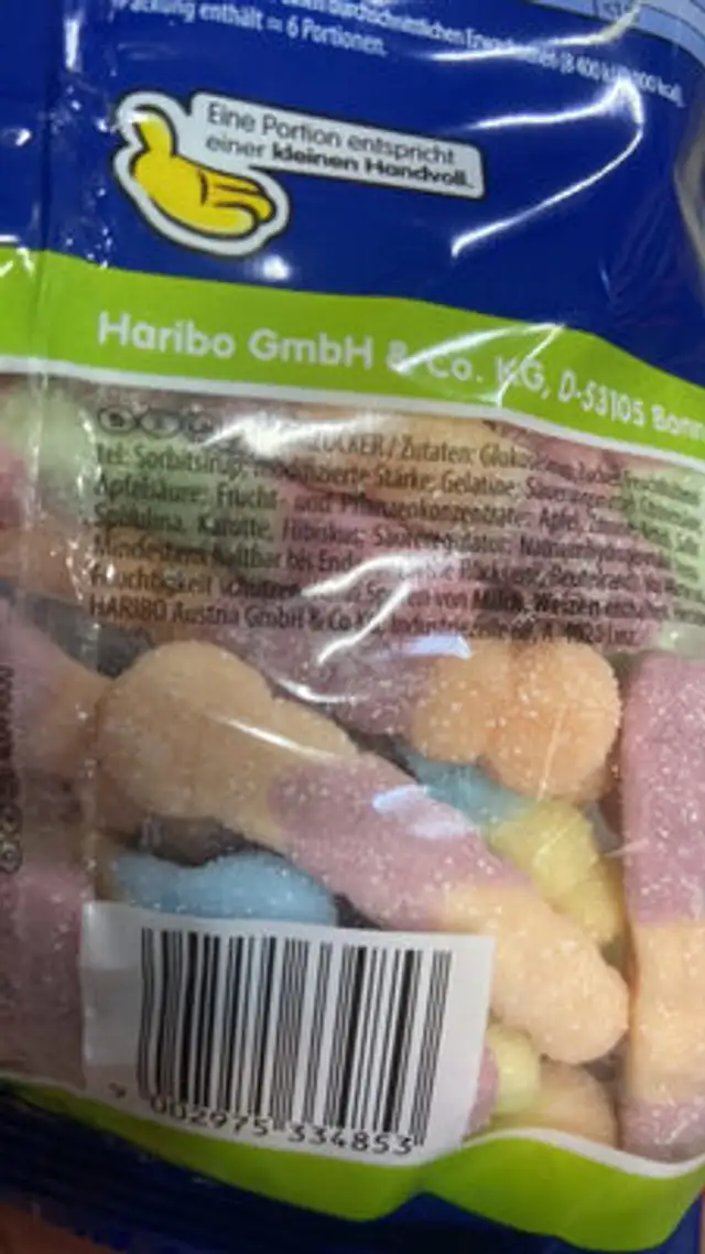 Sour Worms ingredients label
