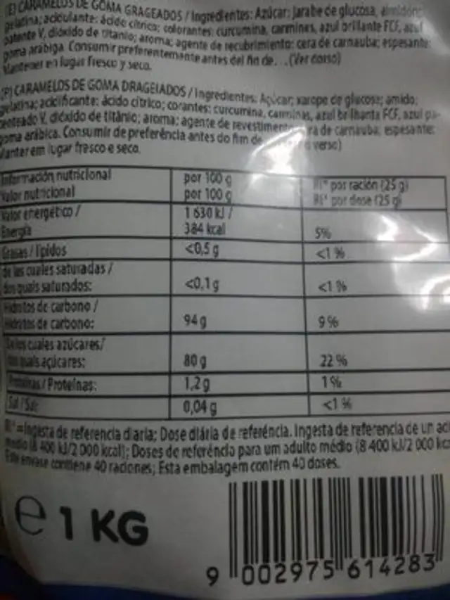 Big bag nutrition facts table
