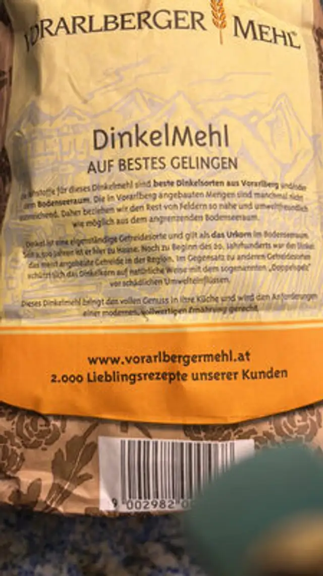 Dinkel Mehl ingredients label