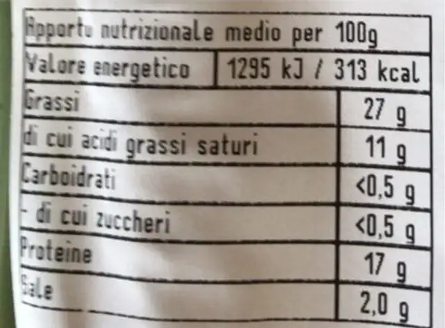 Kasekrainer nutrition facts table