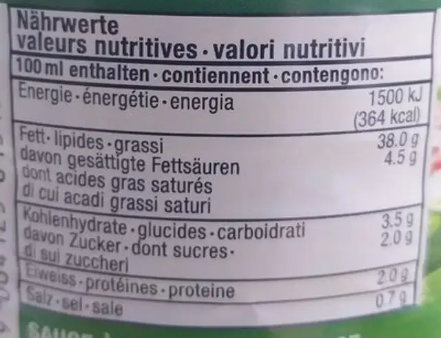 Frifrench französische Salatsauce nutrition facts table