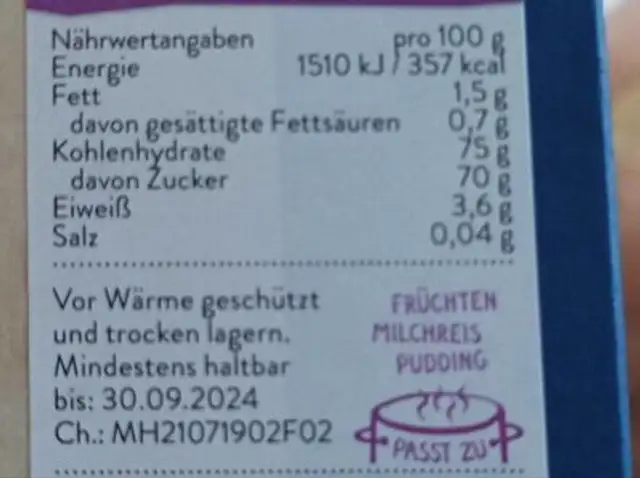 Flieger Power Gewürzblüten nutrition facts table